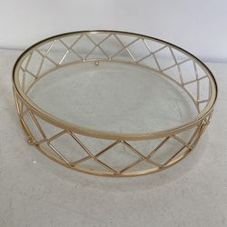 New! Glass Top Metal Gold 14”round  Geometric Cake Stand Wedding,Bridal shower,baby shower,events