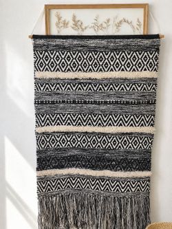 Large Boho Woven Wall Tapestry 29”x49” with Hanging Rod
