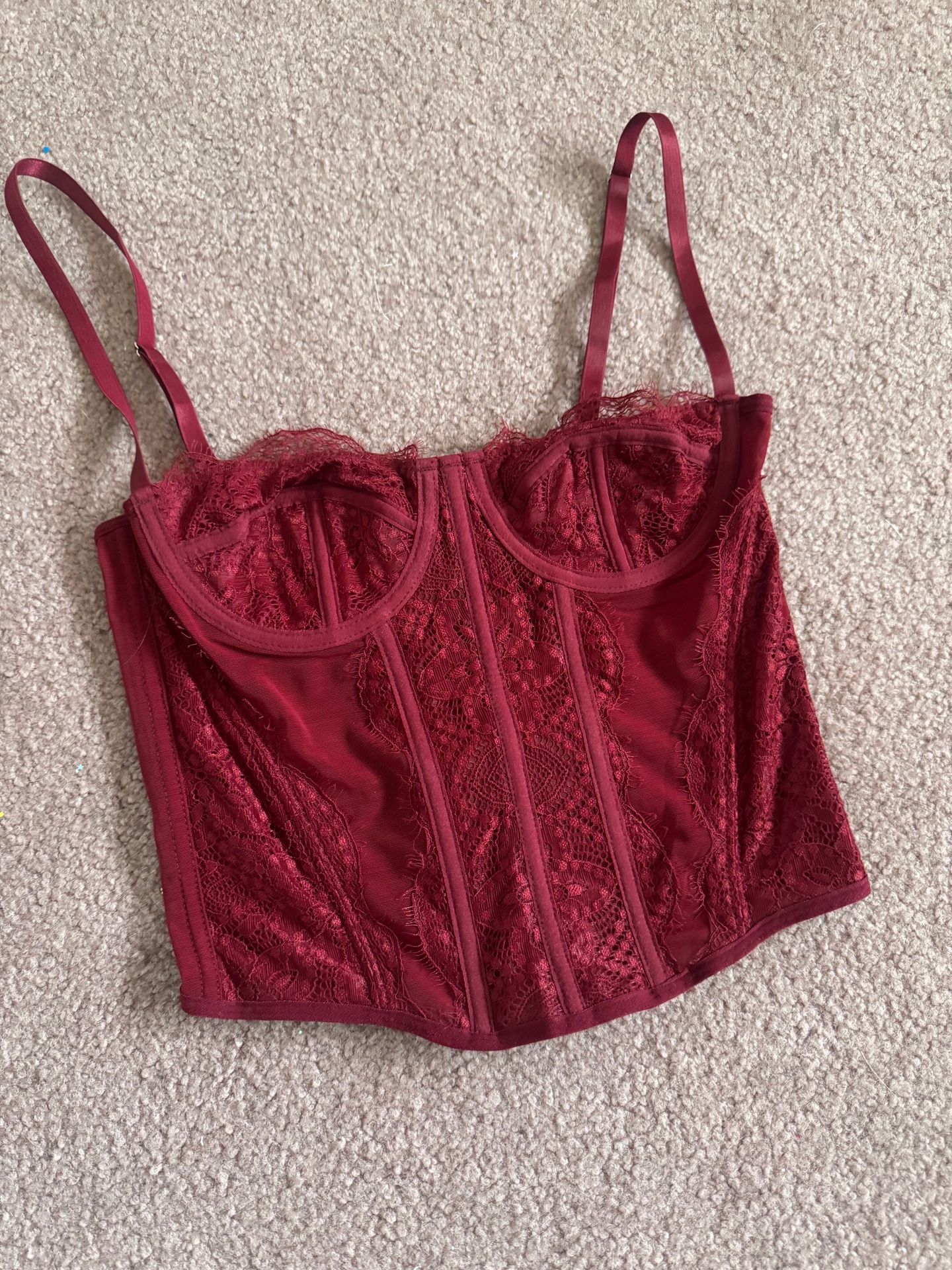 Small burgundy red lace buster corset top goth gothic lingerie stretchy