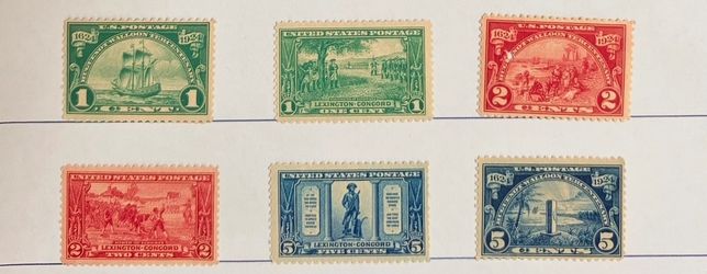 Lexington-Concord 1925 & Huguenot Walloon 1924 US Stamp Set Scott# 614 to #619.    #1002