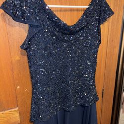 JKara Sequined Navy Dress w/ Chiffon plus Shoe / Purse Bundle