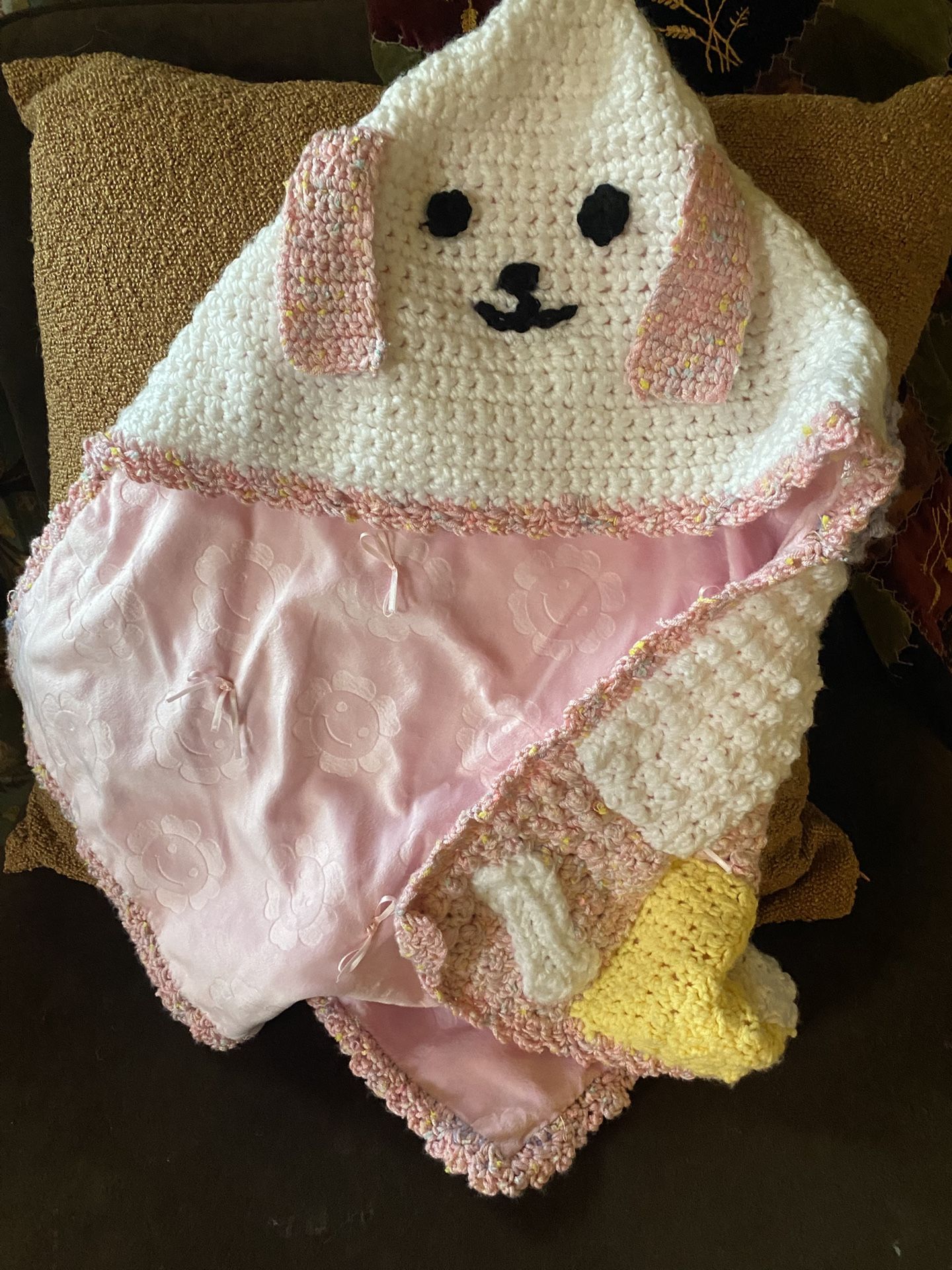 Toddler Size Puppy Crochet Hoodie Blanket