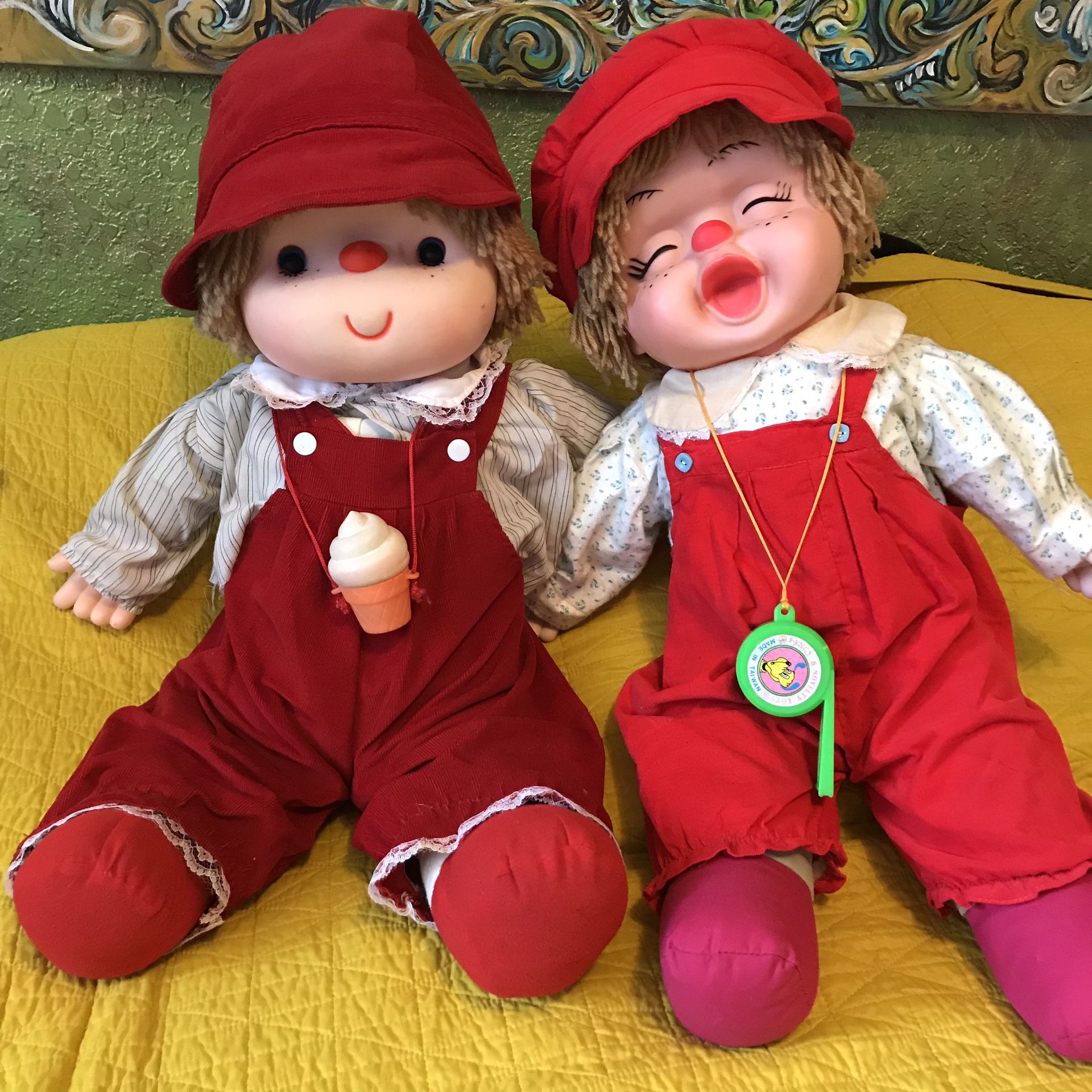 Vintage collectible Ice Cream Dolls 1980’s lot Of 2 Boys EUC Rare Red Overalls jumbo size