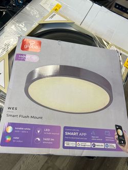 Globe Electric 13-in Brushed Nickel Indoor Smart LED RGBW Flush Mount Light Plastic Shade