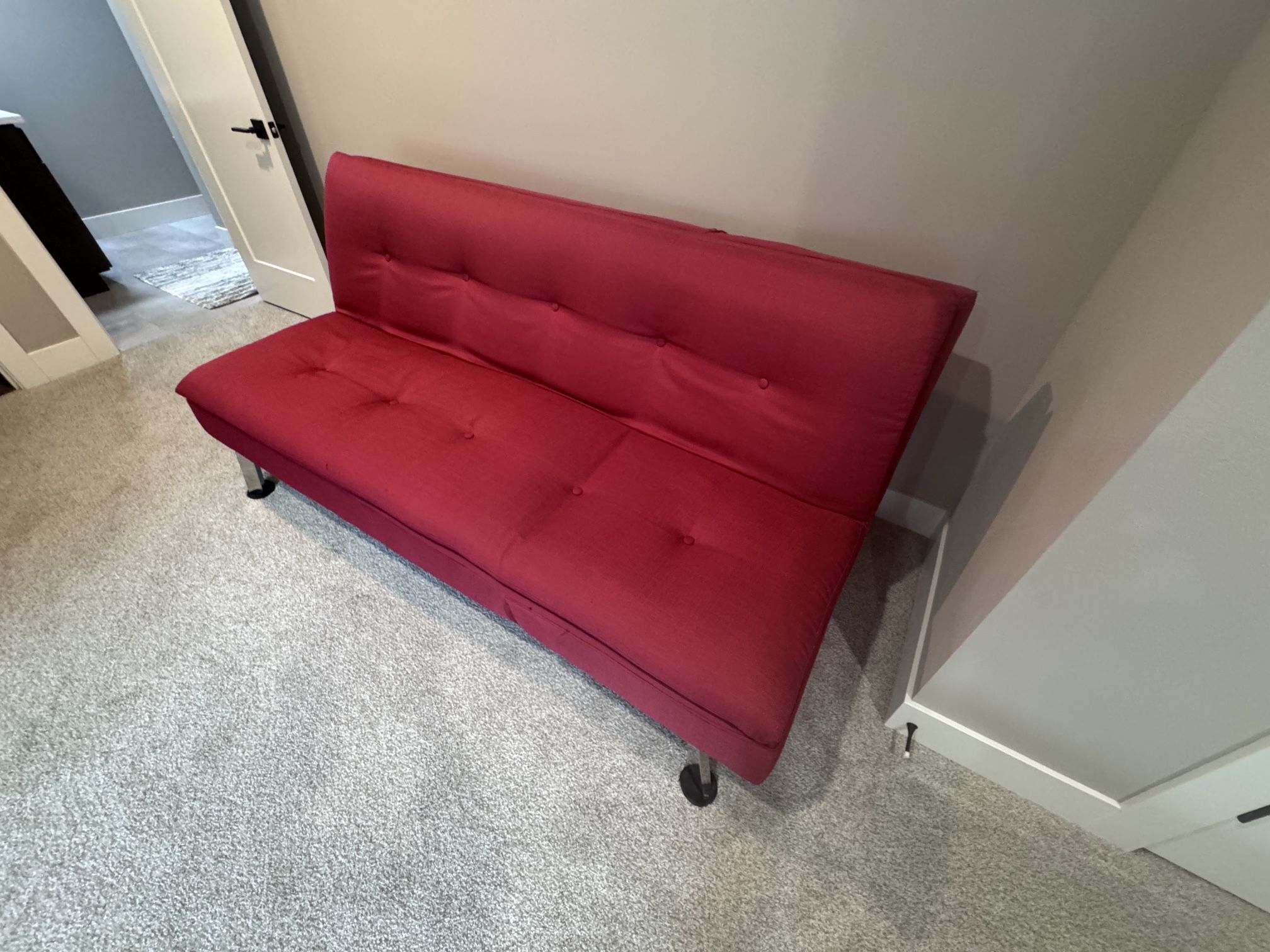 Modern Red Futon Sofa Bed – Convertible & Space-Saving