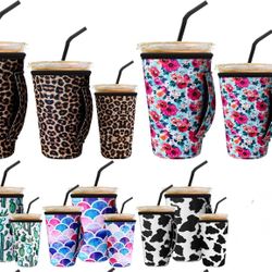Set of 3 Reusable Neoprene Iced/Hot Coffee Sleeve Insulators with Handle, NEW. $10 ea or 2 sets/$15