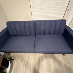Used Blue Convertible Futon Sofa Bed – Mid Century Style