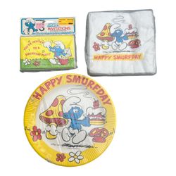 1982 Smurf Birthday Part Set Smurfday 8 Plates 16 Napkins 8 Invitations
