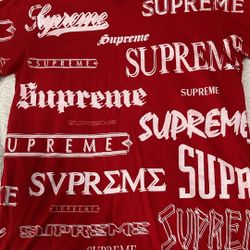 red supreme multi logo tee