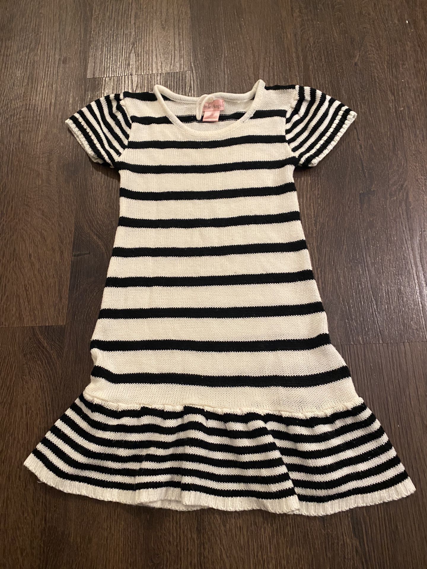 Girls Biege And Black Striped Sweater Dress Size 7/8 By Pink Angel #15