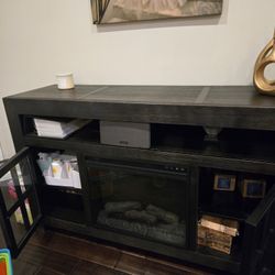 60 INCH DISTRESSED BLACK WOOD FIREPLACE 