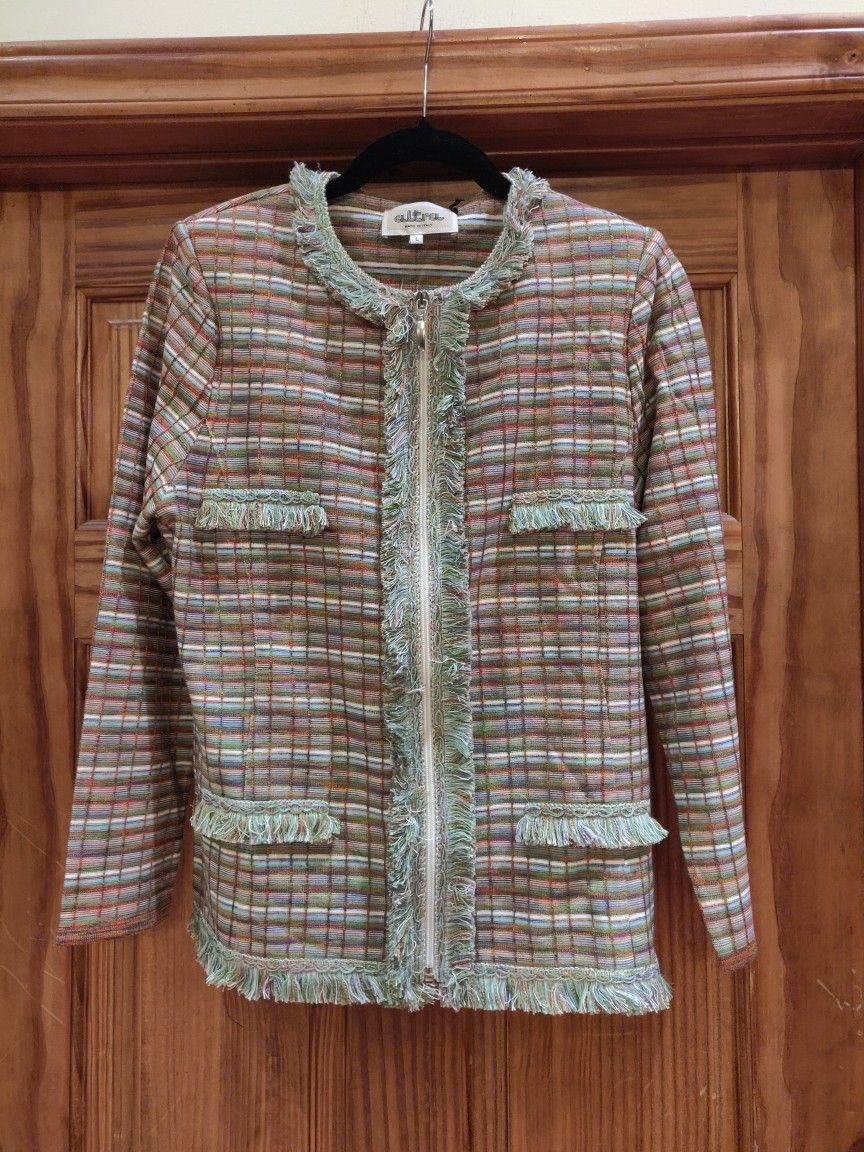 Altra Green and Brown Blazer with Fringe Detail 