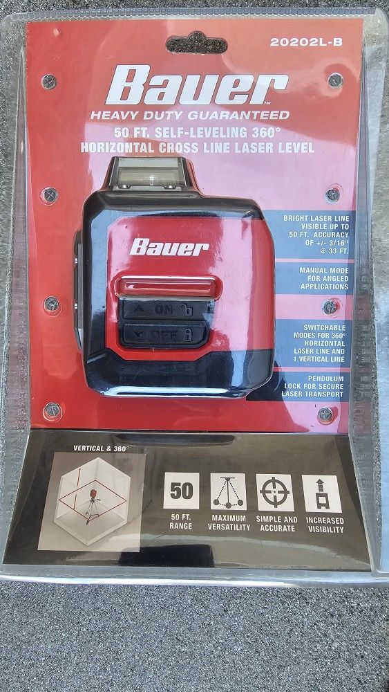 BAUER 50 ft. Self-Leveling 360° Horizontal Cross Line Laser Level
