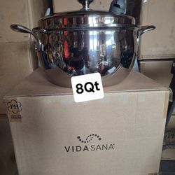 Cacerola De 8qt De Acero Inoxidable 5ply Vida Sana 