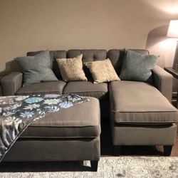 L Shape Sectional Sofa Couch With Ottoman (Like New)