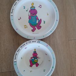 Vintage Barney Kids Dinnerware Set. Bowl & Plate