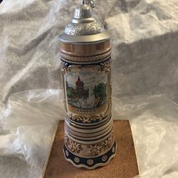 Musical Beer Stein, West German, 9” Tall, Blue