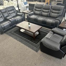 Phoenix Black 3 PC. Reclining Set. Brand New.