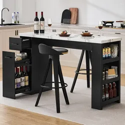 $$Negotiable....Black Kitchen Island with Storage Shelves