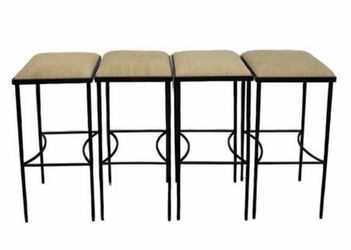 Designer Hammered Iron Bar Stools - Set of 4 - Custom Upholstery
