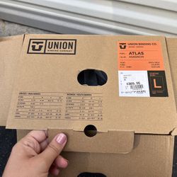  NEW Union Atlas snowboard bindings MEN'S LARGE woodgrain & black