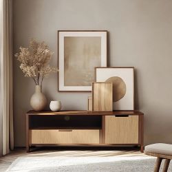 Mid-Century Wood TV Console Tables with Storage,Walnut 55'' ,IF2421