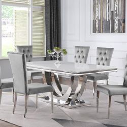 New 6 PC Dinning Set With Faux Marble Table And 6 Chairs On sale Now Don't Miss