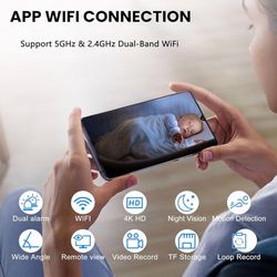 New In Box 4K WiFi Camera Clock 5G Indoor Security Cam for Baby Monitor,Pets Cam with Motion Detection,Night Vision