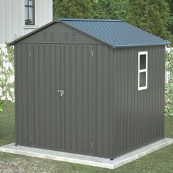 Outdoor Storage Shed 6 x 6 ft. Utility Tool Shed Metal Storage Garden Shed with Lockable Doors, Windows & Metal Frame Floor for Storage, Black