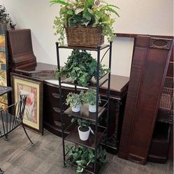 Wood Metal 5 Tier Shelf Shelving Fake Plant Stand Garden Decor Basket Plants Lot