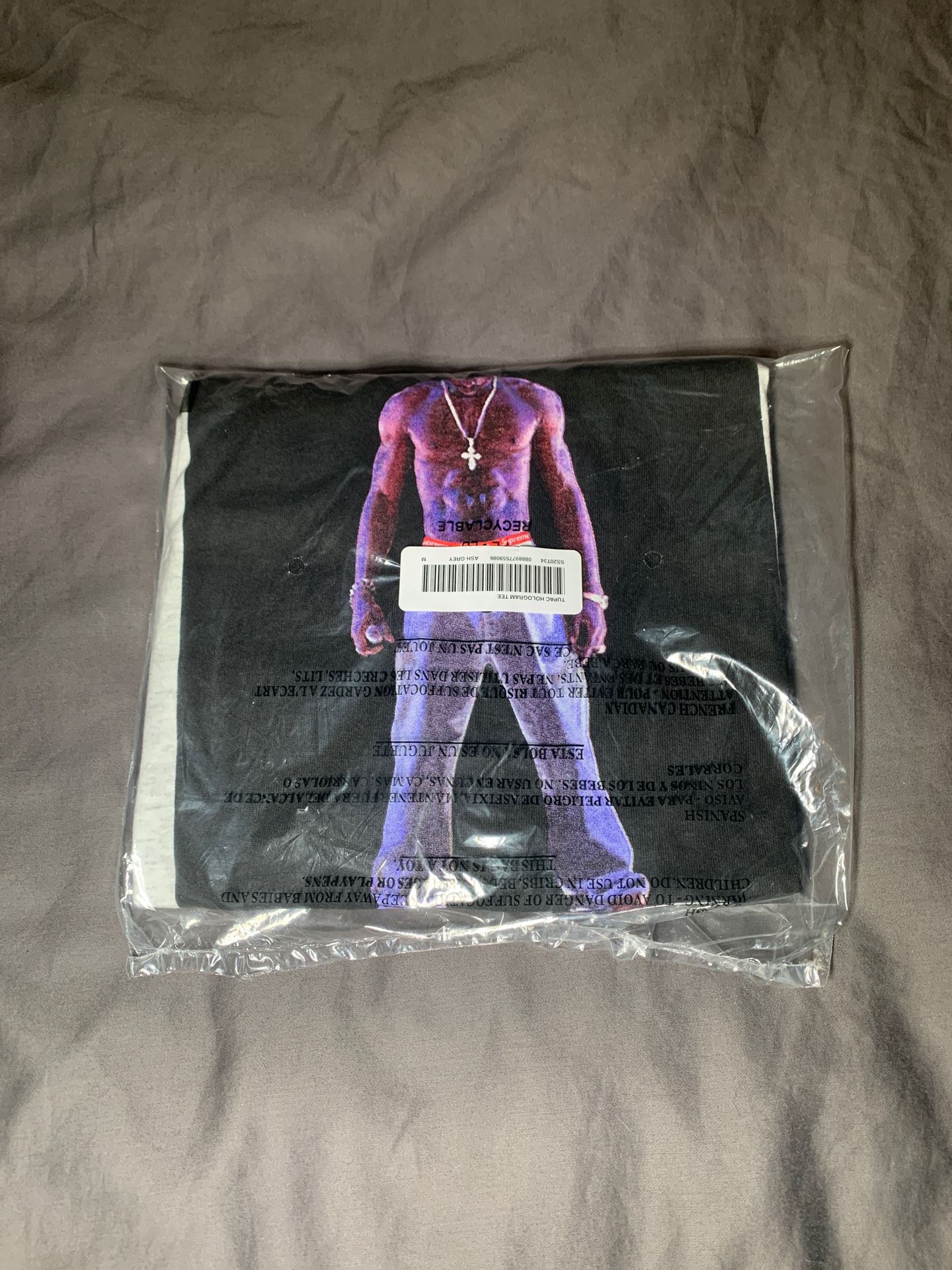 Supreme Tupac Hologram Tee Ash Grey Sz M