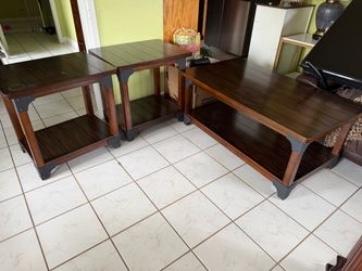 3-Piece Wood and Metal Coffee Table Set