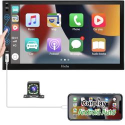 Car Stereo Compatible with Apple Carplay & Android Auto, 7 Inch HD Touchscreen Car Radio with Bluetooth & Backup Camera, Built-in Microphone,AM/FM Rad
