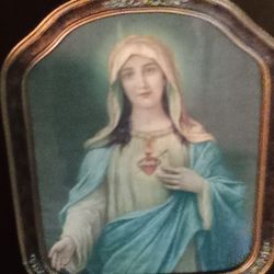 Vintage Framed Picture Of Virgin Mary 