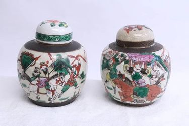 Pair of Chinese Antique Porcelain Tea Caddies