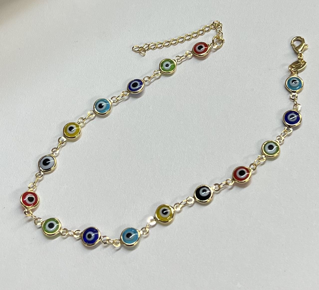 Multi Color Eyes Anklet Available In 9.5”10”10.5”11” Long Best Quality 18k Gold Filled 