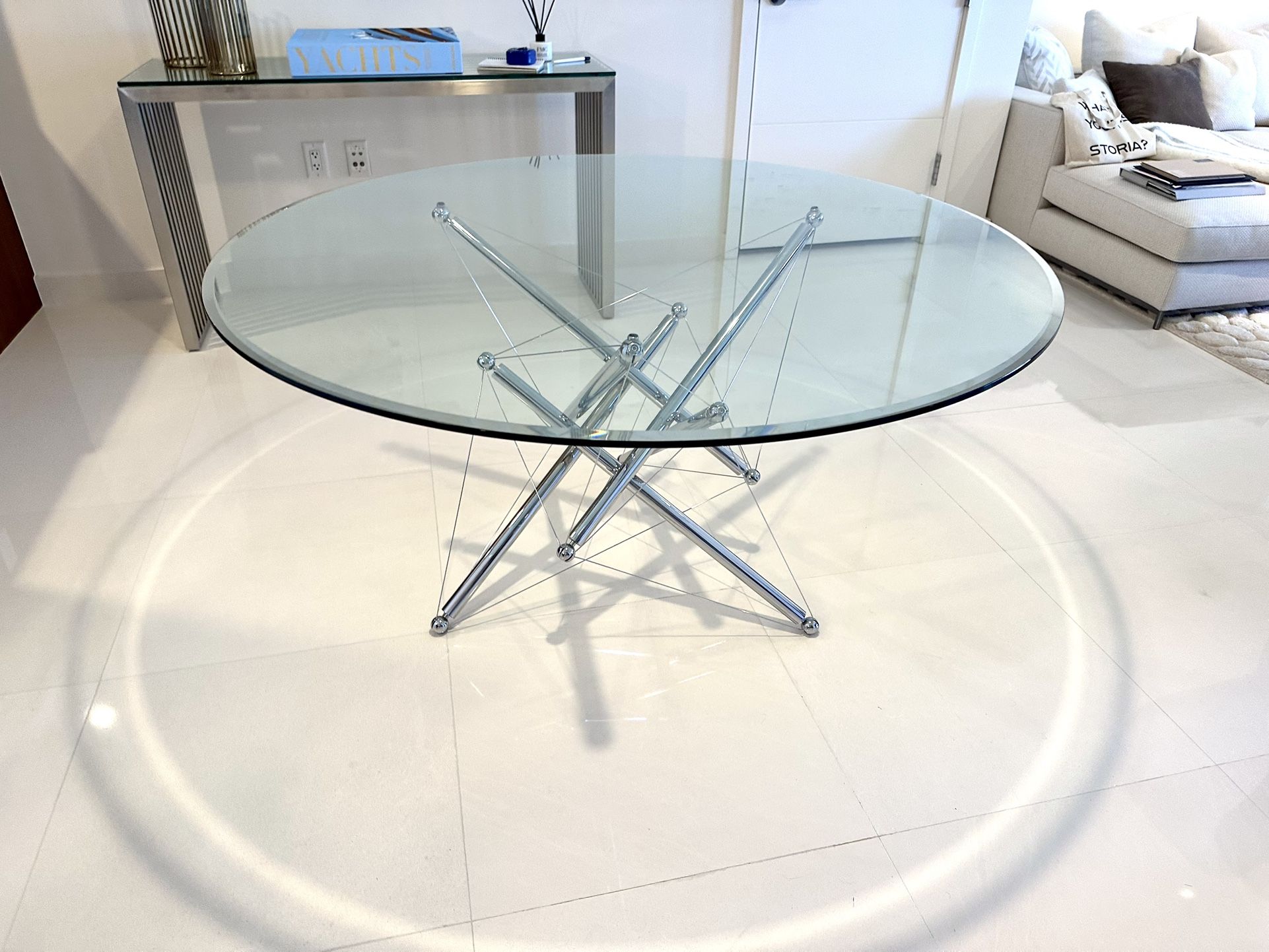 1980s Theodore Waddell for Cassina 714 Tensegrity Chromed Steel Dining Table