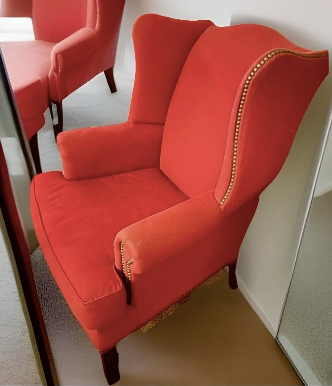 Pottery Barn Thatcher Wingback Armchair RED upholstery