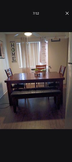 Dark Wood Dining Table with Chairs and Bench