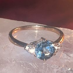 10K Blue Topaz Solid Rose Gold Ring #7