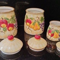 Set Of Tabletops. Lifestyles. Harlequin Fruit. Ceramic. Hand Painted.