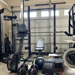 Rogue Fitness Complete Home Gym Setup Weights Dumbbells Rower Etc.