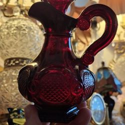 Avon Vintage 1876 Cape Cod Collection Ruby Red Glass Oil Vinegar Cruet