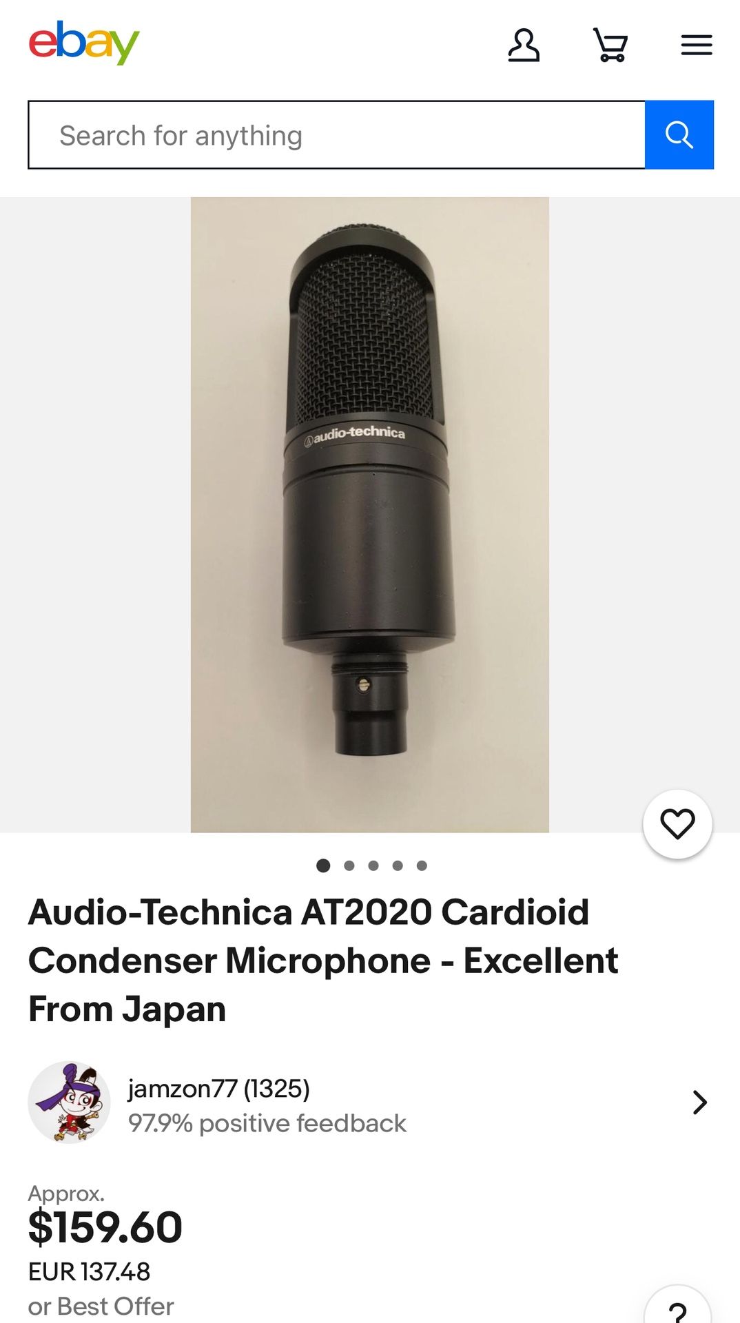 Audio-Technica AT2020 Cardioid Condenser Microphone - Excellent From Japan