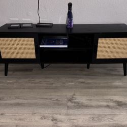 Black Rattan Small Entertainment Center