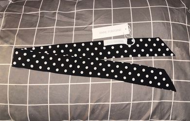 Anne Fontaine black & White polka-dot twilly/skinny scarf branded with an Anne Fontaine label