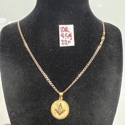 10K Solid Gold Chain and Pendant For Wedding 4.5Gr 22 Inches Long 