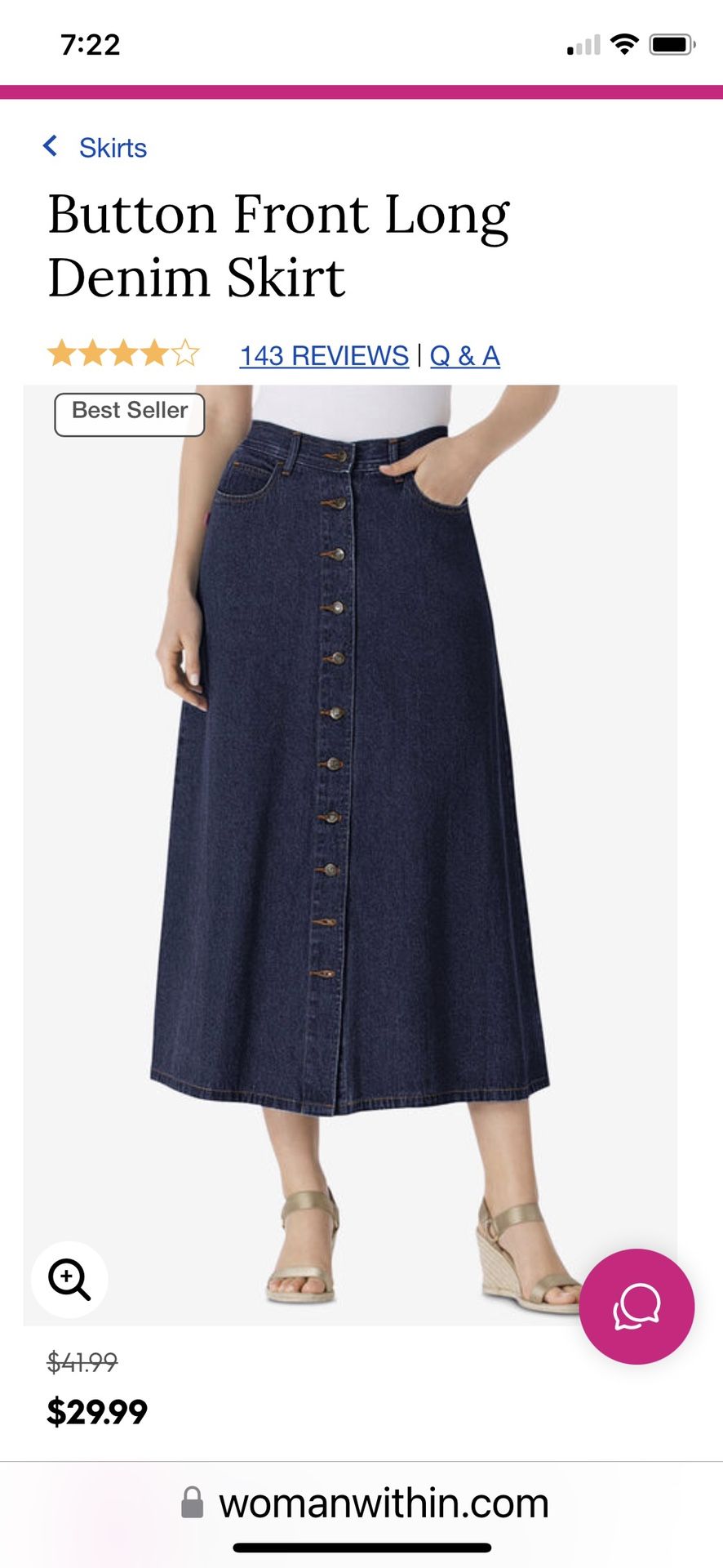 New Button Front Long Denim Skirt