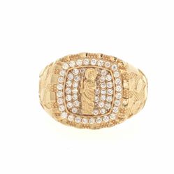 Men’s 10k Yellow Gold Nugget Saint St. Jude CZ Cubic Zirconia Signet Ring Size 11 GP3136868
