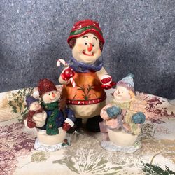3 x Resin Christmas Snowmen Figures Table Top Holiday Ornaments